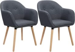 Esszimmerstühle 2er Set Küchenstuhl Polsterstuhl Mit Armlehne, Leinen&Massivholz