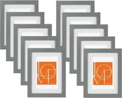 10er Set Bilderrahmen, Fotogalerie Mit Papier-Passepartout, Aus MDF Platte