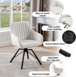 Esszimmerstühle Drehbar 6er Set, Samt Sessel Wohnzimmer, Metallbeine -Möbel Store 1x Esszimmerstuhl drehbar Samt Sessel Wohnzimmer Metallbeine W0ATT0185 1 creme5 1280x1280 3