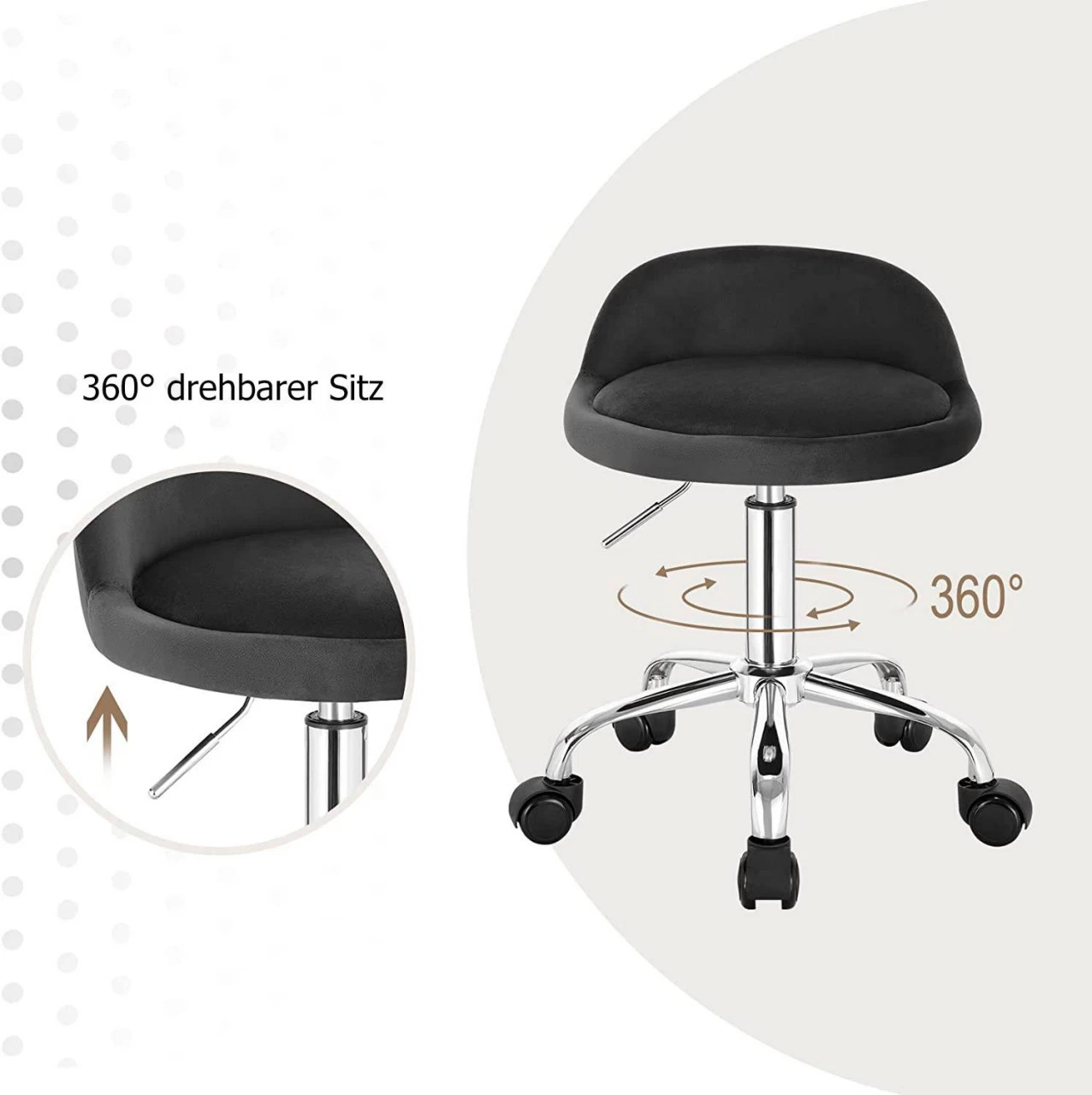 2X Bürohocker Mit Rollen Drehhocker Höhenverstellbar Sitzhöhe 43-54,5 Cm 5 2X Bürohocker Mit Rollen Drehhocker Höhenverstellbar Sitzhöhe 43-54,5 Cm – Bild 5