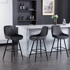 2er Set Barhocker, Barstuhl, Gepolsterter Stuhl, Aus Samt, Metallbeinen -Möbel Store 2er Set Barhocker Barstuhl gepolsterter Stuhl aus Samt Metallbeinen W0ATT0134 2 dunkelgrau7 1280x1280 1
