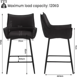 WOLTU Barhocker, Mit Rückenlehne, Armlehnen, Fußstütze, Kunstleder-Bezug -Möbel Store 2er Set Barhocker mit R ckenlehne Armlehnen Fussst tze Kunstleder Bezug BH391an anthrazit8 1280x1280