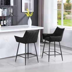 WOLTU Barhocker, Mit Rückenlehne, Armlehnen, Fußstütze, Kunstleder-Bezug -Möbel Store 2er Set Barhocker mit R ckenlehne Armlehnen Fussst tze Kunstleder Bezug BH391an anthrazit9 1280x1280