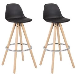 2er-Set Barstuhl Aus Kunstleder Holzgestell Mit Lehne & Fußstütze