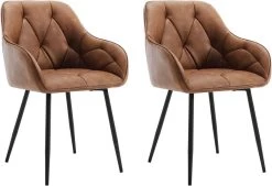 2er Set Esszimmerstühle, Ergonomischer Sessel, Aus Vintage-Kunstleder, Metallbeine
