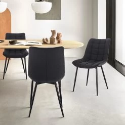 4er-Set Esszimmerstühle Mit Rückenlehne, Sitzfläche Aus Leinen, Metallbeine -Möbel Store 2er Set Esszimmerst hle mit R ckenlehne Sitzfl che aus Leinen Metallbeine BH206 dunkelgrau1 1280x1280