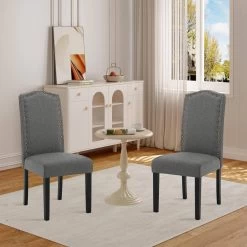 6er Set Esszimmerstühle, Mit Hoher Rückenlehne, Mit Massivholzbeinen, Leinen -Möbel Store 2er Set Esszimmerst hle mit hoher R ckenlehne mit Massivholzbeinen Leinen W0ATT0127 2 dunkelgrau4 1280x1280 1