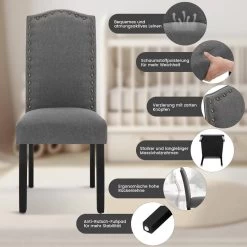 6er Set Esszimmerstühle, Mit Hoher Rückenlehne, Mit Massivholzbeinen, Leinen -Möbel Store 2er Set Esszimmerst hle mit hoher R ckenlehne mit Massivholzbeinen Leinen W0ATT0127 2 dunkelgrau6 1280x1280 1