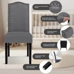 6er Set Esszimmerstühle, Mit Hoher Rückenlehne, Mit Massivholzbeinen, Samt -Möbel Store 2er Set Esszimmerst hle mit hoher R ckenlehne mit Massivholzbeinen Samt W0ATT0126 2 dunkelgrau5 1280x1280 2