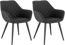 2er-Set Wohnzimmerstuhl Esszimmerstuhl Polsterstuhl Mit Armlehen Stoffbezug Metall