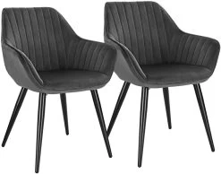 2er-Set Esszimmerstuhl Küchenstuhl Mit Armlehne Gestreift Aus Samt Metallbeine