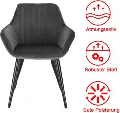 2er-Set Esszimmerstuhl Küchenstuhl Mit Armlehne Gestreift Aus Samt Metallbeine -Möbel Store 2er Set Esszimmerstuhl mit Armlehne aus Samt Metallbeine Modell Kerstin BH254dgr 2 MA dunkelgrau9 1280x1280