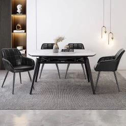 2er-Set Esszimmerstuhl Mit Armlehne Sitzfläche Aus Kunstleder, Metallbeine -Möbel Store 2er Set Kuechenstuhl aus Kunstleder mit Metallbeinen Viktoria BH245sz 2 schwarz2 1280x1280