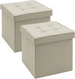 2er-Set Sitzhocker Mit Stauraum Sitzfläche Aus Leinen, 37,5x37,5x38CM(LxBxH)