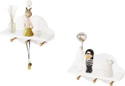 2er Set Wandregal Weiß, Kinder Garderobenhaken, Wolkenregal Mit Haken