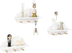 3er Set Wandregal Weiß, Kinder Garderobenhaken, Wolkenregal Mit Haken