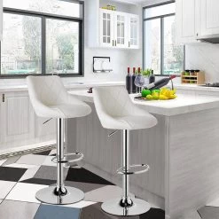 4er Set Barhocker, Stufenlose Höhenverstellung, Verchromter Stahl Kunstleder -Möbel Store 4er Set Barhocker Tresenhocker Bistrostuhl mit Ruechlehne Kunstleder 9181 4 weiss2 1280x1280