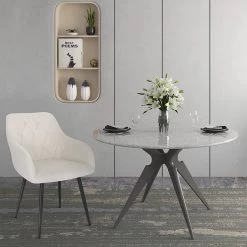 6er Set Esszimmerstühle Mit Armlehne Rückenlehne, Stuhl Mit Samtbezug Metallbeinen -Möbel Store 4er Set Esszimmerst hle mit Armlehne R ckenlehne Stuhl mit Samtbezug Metallbeinen BH352cm 4 creamweiss2 1280x1280