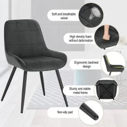 4er-Set Esszimmerstühle Polsterstuhl Samt Akzentstuhl Mit Rückenlehne -Möbel Store 4er Set Esszimmerstuehle Polsterstuhl Samt Akzentstuhl mit Rueckenlehne BH331dgr 4 dunkelgrau4 1280x1280