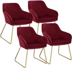 4er-Set Esszimmerstuhl, Mit Armlehne, Sitzfläche Aus Samt, Gold Kufen-Gestell Aus Metall