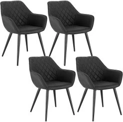 4er-Set Wohnzimmerstuhl Esszimmerstuhl Polsterstuhl Mit Armlehen Stoffbezug Metall