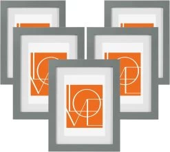 5er Set Bilderrahmen, Fotogalerie Mit Papier-Passepartout, Aus MDF Platte