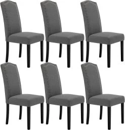 6er Set Esszimmerstühle, Mit Hoher Rückenlehne, Mit Massivholzbeinen, Leinen