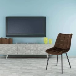 8er-Set Esszimmerstühle Mit Rückenlehne, Sitzfläche Aus Samt, Metallbeine -Möbel Store 8er Set Esszimmerst hle mit R ckenlehne Sitzfl che aus Samt Metallbeine W0ATT0088 8 braun2 1280x1280