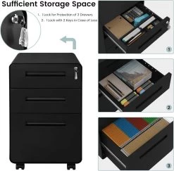 Aktenschrank, Rollcontainer Mit 3 Schubladen, Mit Hängeregistratur 15 Aktenschrank, Rollcontainer Mit 3 Schubladen, Mit Hängeregistratur -Möbel Store Aktenschrank Rollcontainer mit 3 Schubladen mit H ngeregistratur W0ATT0121 schwarz7 1280x1280