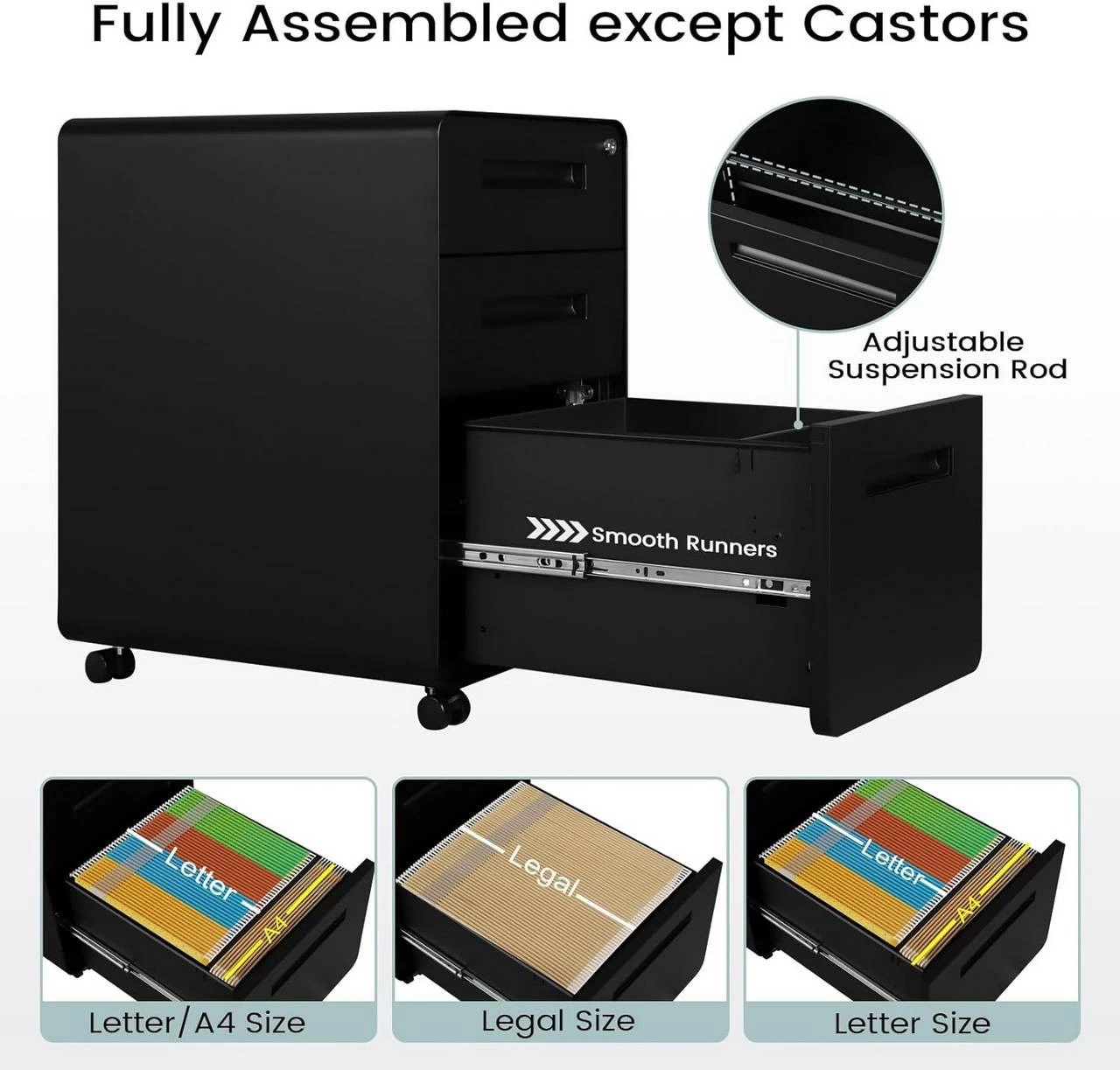 Aktenschrank, Rollcontainer Mit 3 Schubladen, Mit Hängeregistratur 8 Aktenschrank, Rollcontainer Mit 3 Schubladen, Mit Hängeregistratur – Bild 8