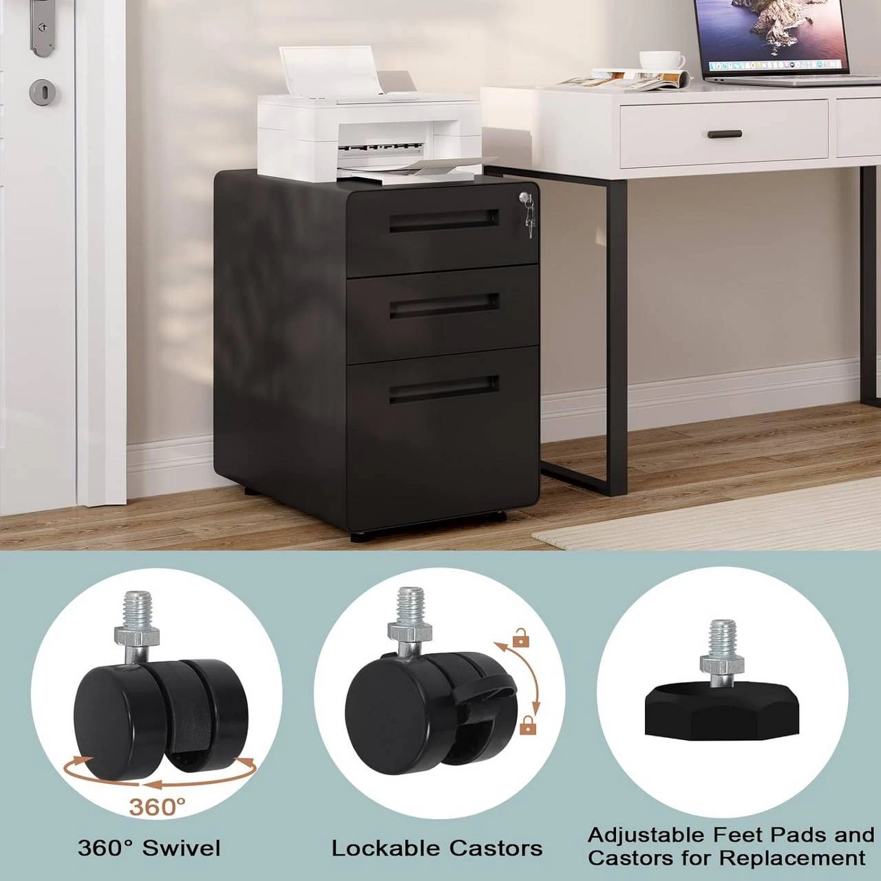 Aktenschrank, Rollcontainer Mit 3 Schubladen, Mit Hängeregistratur 9 Aktenschrank, Rollcontainer Mit 3 Schubladen, Mit Hängeregistratur – Bild 9