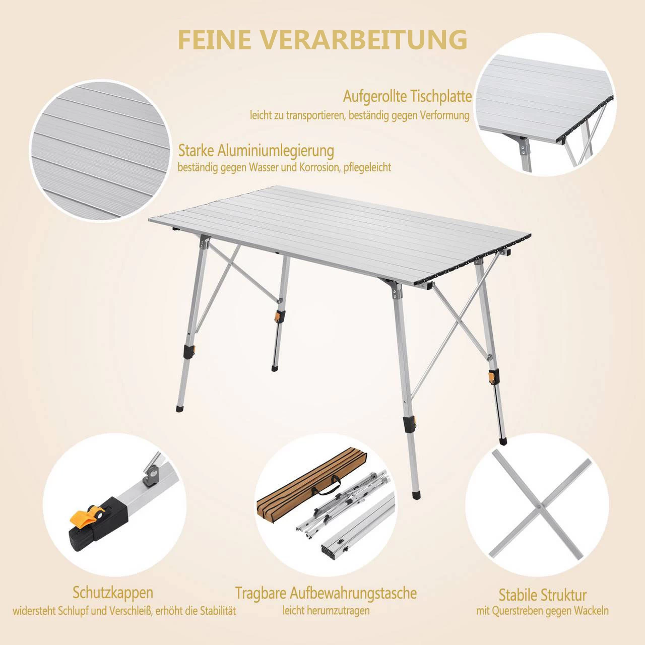 Alu Campingtisch Mit Tragetasche 120 × 68.5 Cm Für 4-6 Personen 4 Alu Campingtisch Mit Tragetasche 120 × 68.5 Cm Für 4-6 Personen – Bild 4