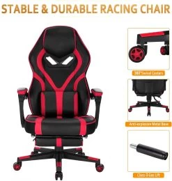 Gaming Stuhl Mit Lendenstützte Fußstützte Aus Kunstleder -Möbel Store Arbeitsstuhl Schreibtischstuhl Computerstuhl Kunstleder BS95rt rot11 1280x1280