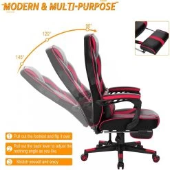 Gaming Stuhl Mit Lendenstützte Fußstützte Aus Kunstleder -Möbel Store Arbeitsstuhl Schreibtischstuhl Computerstuhl Kunstleder BS95rt rot12 1280x1280