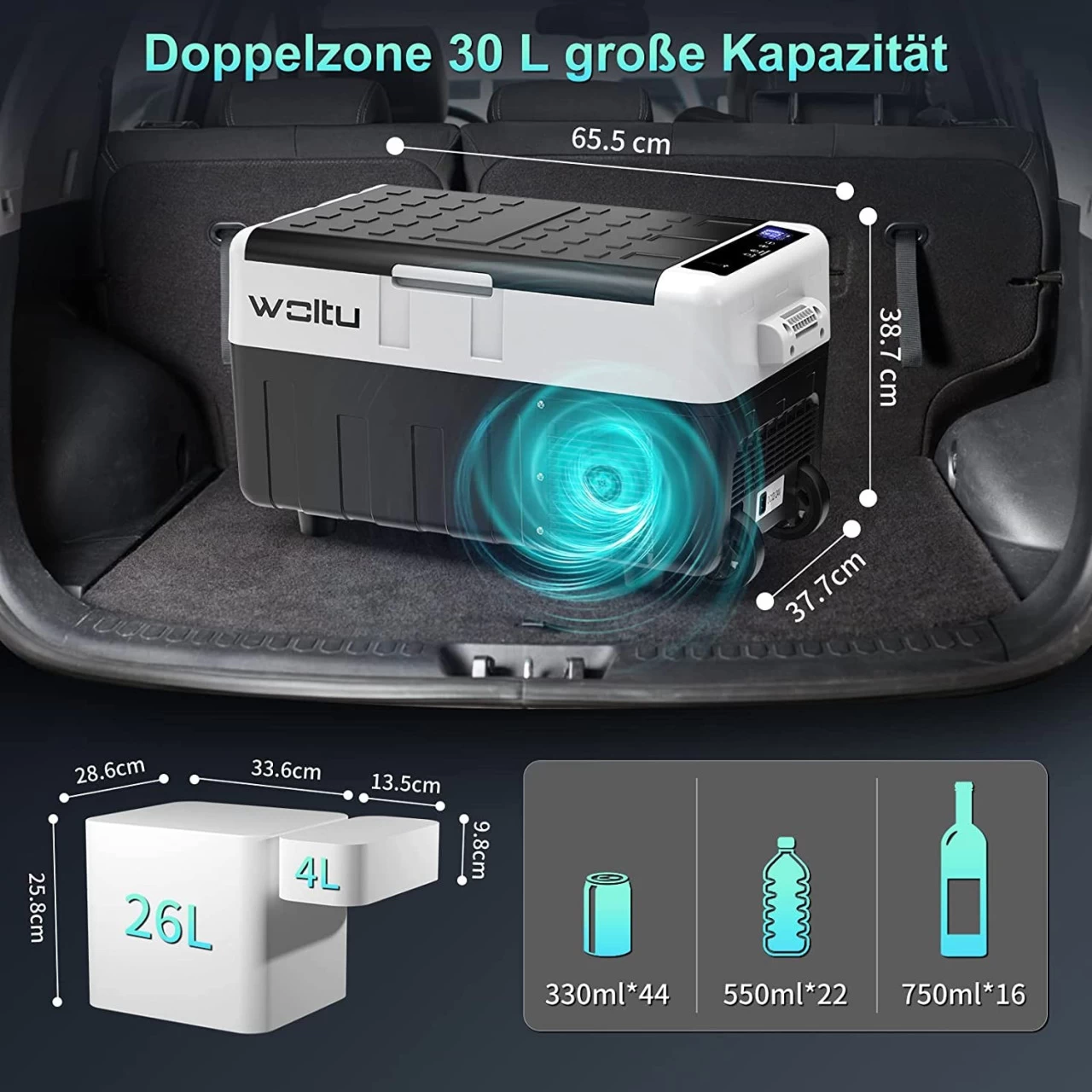 Auto Kühlbox, Tragbare Gefrierbox, Mit Rollen, 30 L, Mit USB-Schnittstell 3 Auto Kühlbox, Tragbare Gefrierbox, Mit Rollen, 30 L, Mit USB-Schnittstell – Bild 3