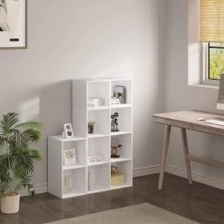 Bücherregal, Raumteiler Mit 10 Fächern, Für Bücher Spielzeug Wohnzimmer -Möbel Store B cherregal Raumteiler mit 10 F chern f r B cher Spielzeug Wohnzimmer W0ATT0074 Weiss4 1280x1280