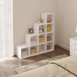 Bücherregal, Raumteiler Mit 10 Fächern, Für Bücher Spielzeug Wohnzimmer -Möbel Store B cherregal Raumteiler mit 10 F chern f r B cher Spielzeug Wohnzimmer W0ATT0074 Weiss5 1280x1280