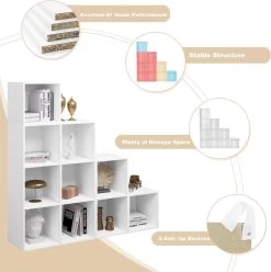 Bücherregal, Raumteiler Mit 10 Fächern, Für Bücher Spielzeug Wohnzimmer -Möbel Store B cherregal Raumteiler mit 10 F chern f r B cher Spielzeug Wohnzimmer W0ATT0074 Weiss6 1280x1280