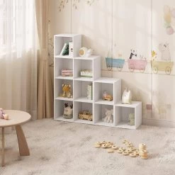 Bücherregal, Raumteiler Mit 10 Fächern, Für Bücher Spielzeug Wohnzimmer -Möbel Store B cherregal Raumteiler mit 10 F chern f r B cher Spielzeug Wohnzimmer W0ATT0074 Weiss9 1280x1280