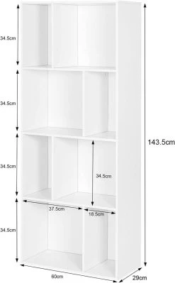 Bücherregal, Regal Mit 8 Offenen Fächern, Standregal Weiß, 60 X 143,5 X 29 Cm -Möbel Store B cherregal Regal mit 8 offenen F chern Standregal 60 x 143 5 x 29 cm SK032ws Weiss3 1280x1280