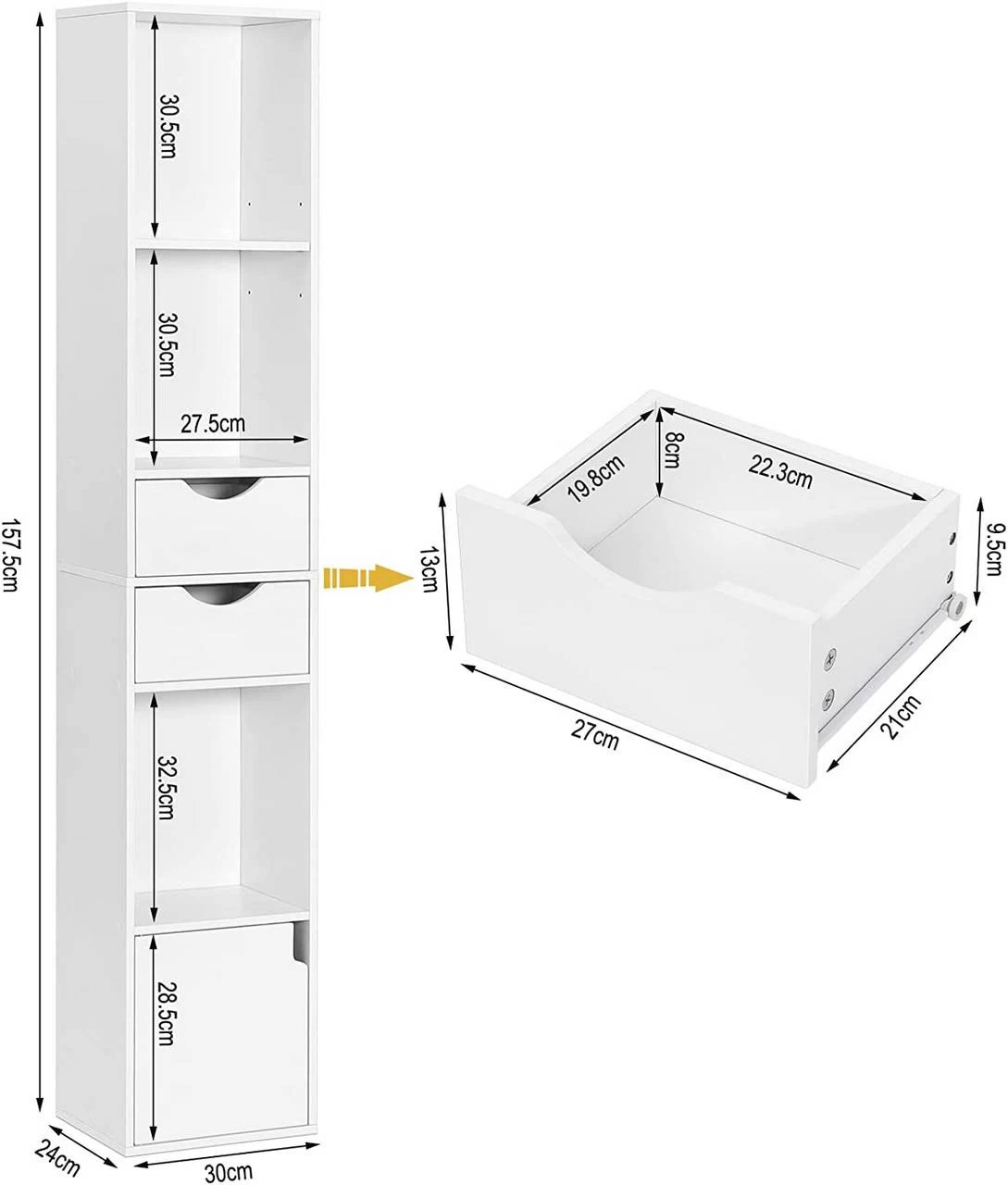 Bücherregal, Standregal Mit Schubladen, Regal Mit Tür, 30 X 158 X 24 Cm 3 Bücherregal, Standregal Mit Schubladen, Regal Mit Tür, 30 X 158 X 24 Cm – Bild 3