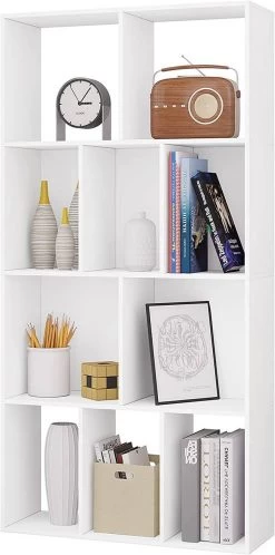 Bücherregal Mit 4 Ebenen, Regal Mit 10 Fächern, Aus Holzwerkstoff, Weiß