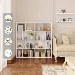 Bücherregal Mit 4 Ebenen, Regal Mit 10 Fächern, Aus Holzwerkstoff, Weiß -Möbel Store B cherregal mit 4 Ebenen Regal mit 10 F chern aus Holzwerkstoff RGB29ws weiss4 1280x1280