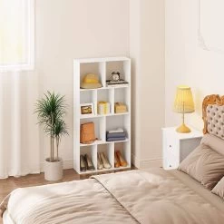 Bücherregal Mit 4 Ebenen, Regal Mit 10 Fächern, Aus Holzwerkstoff, Weiß -Möbel Store B cherregal mit 4 Ebenen Regal mit 10 F chern aus Holzwerkstoff RGB29ws weiss5 1280x1280