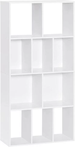 Bücherregal Mit 4 Ebenen, Regal Mit 10 Fächern, Aus Holzwerkstoff, Weiß -Möbel Store B cherregal mit 4 Ebenen Regal mit 10 F chern aus Holzwerkstoff RGB29ws weiss8 1280x1280