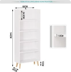 Bücherregal Mit 5 Fächern, Bücherschrank, Standregal, Aktenregal Für Büro -Möbel Store B cherregal mit 5 F chern B cherschrank Standregal Aktenregal f r B ro SK022ws Weiss1 1280x1280