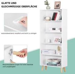 Bücherregal Mit 5 Fächern, Bücherschrank, Standregal, Aktenregal Für Büro -Möbel Store B cherregal mit 5 F chern B cherschrank Standregal Aktenregal f r B ro SK022ws Weiss2 1280x1280