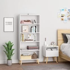 Bücherregal Mit 5 Fächern, Bücherschrank, Standregal, Aktenregal Für Büro -Möbel Store B cherregal mit 5 F chern B cherschrank Standregal Aktenregal f r B ro SK022ws Weiss7 1280x1280