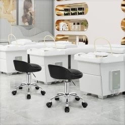 Bürohocker Mit Rollen, Drehhocker Höhenverstellbar, Kunstleder -Möbel Store B rohocker mit Rollen Drehhocker h henverstellbar Kunstleder W0ATT0061 schwarz8 1280x1280