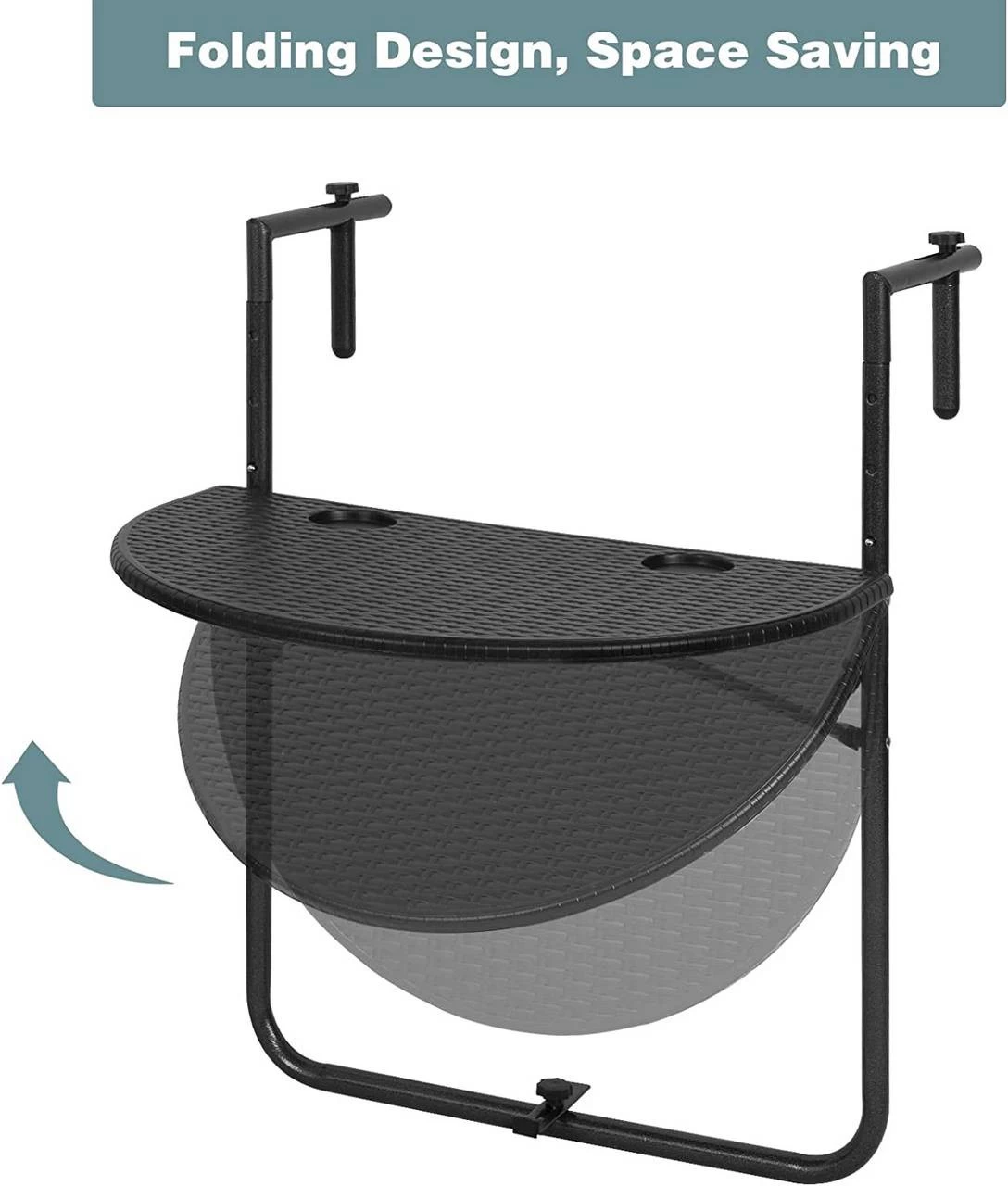 Balkonhängetisch, Balkontisch Zum Hängen, Klappbar, Mit 3 Höhen, Schwarz 9 Balkonhängetisch, Balkontisch Zum Hängen, Klappbar, Mit 3 Höhen, Schwarz – Bild 9